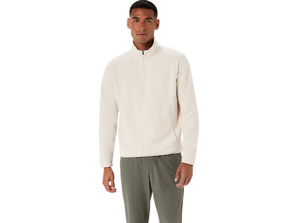 REFINED TEXTURE FLEECE HALF ZIP LS TOP - Oatmeal